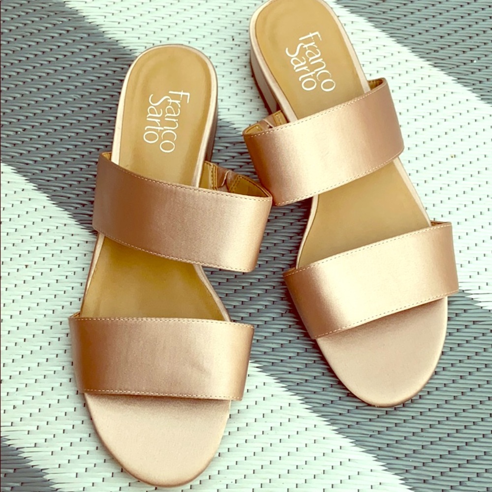 Satin slip-on sandals, size 8.5